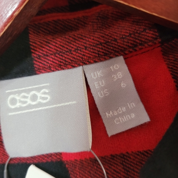 New ASOS Red Plaid Buffalo Check Boyfriend Style Flannel Shirt Size 6 Small - Picture 4 of 5
